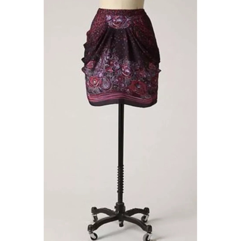 Anna Sui Anthropologie 100% Silk Petal Party Mini Skirt Purple Pink Size 2